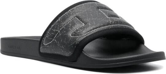 Diesel Slippers met geborduurd logo Zwart