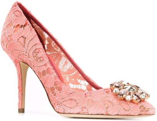 Dolce & Gabbana 90 mm Lace Rainbow pumps met brochedetail Roze