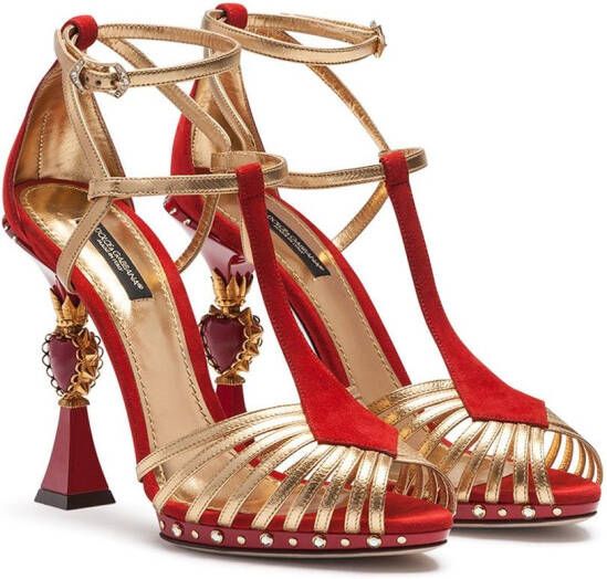 Dolce & Gabbana 105 mm suède sandalen met bewerkte hak Rood