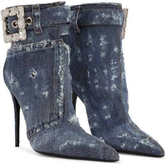 Dolce & Gabbana Verfraaide enkellaarzen met denim patchwork Blauw