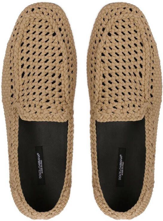 Dolce & Gabbana Geweven lakleren slippers Beige