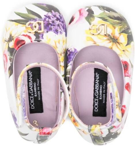 Dolce & Gabbana Kids Leren ballerina's met bloemenprint Veelkleurig