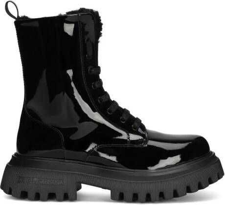 Dolce & Gabbana Kids Lakleren combat boots Zwart