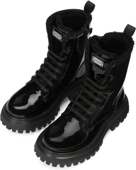 Dolce & Gabbana Kids Lakleren combat boots Zwart