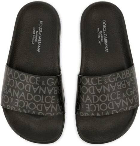 Dolce & Gabbana Kids Slippers met logoprint Zwart