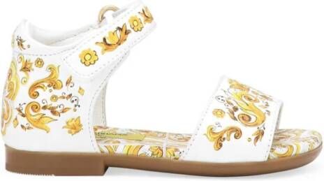 Dolce & Gabbana Kids Leren sandalen met Majolica-print Geel