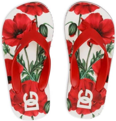 Dolce & Gabbana Kids Teenslippers met logoprint Rood