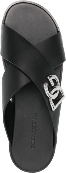 Dolce & Gabbana Leren slippers Zwart