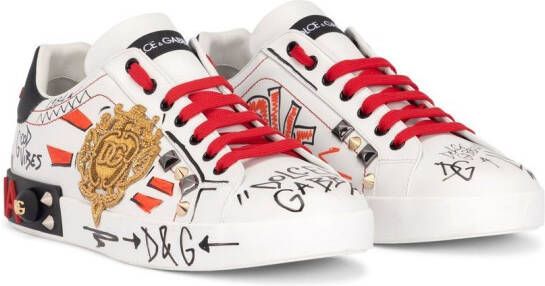 Dolce & Gabbana Portofino leren sneakers met studs Wit