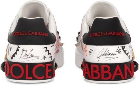 Dolce & Gabbana Portofino leren sneakers met studs Wit