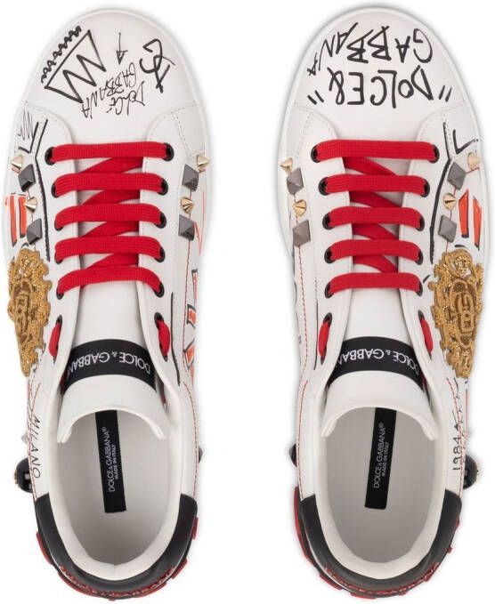 Dolce & Gabbana Portofino leren sneakers met studs Wit