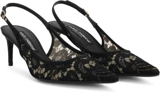 Dolce & Gabbana pointed-toe lace-panelled pumps Zwart