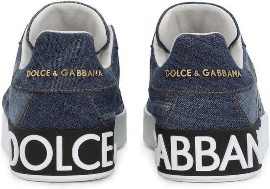 Dolce & Gabbana Portofino leren sneakers met logo label Blauw