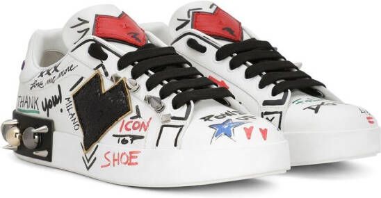 Dolce & Gabbana Portofino leren sneakers met patch Wit