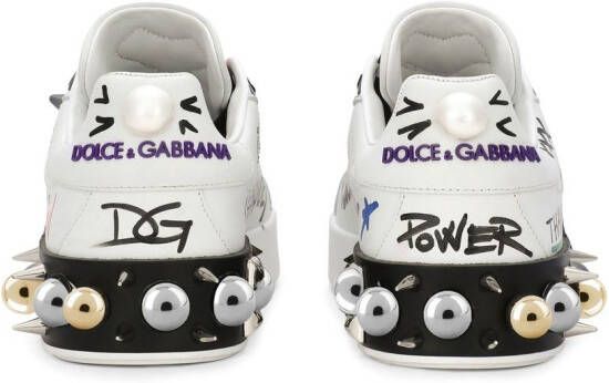 Dolce & Gabbana Portofino leren sneakers met patch Wit