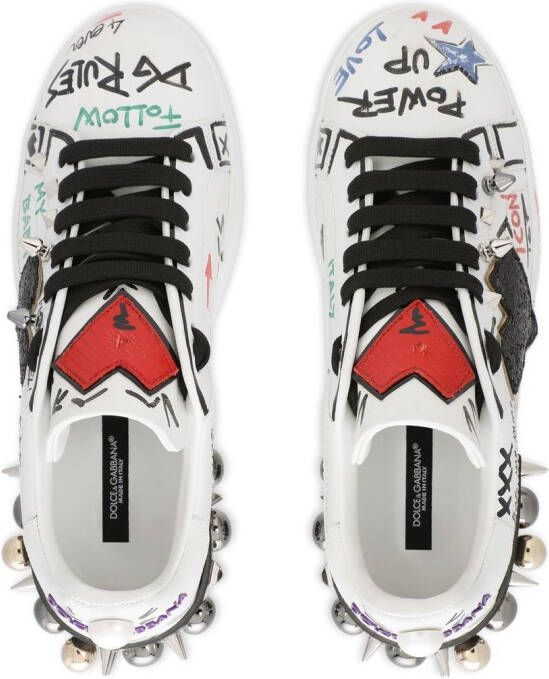 Dolce & Gabbana Portofino leren sneakers met patch Wit