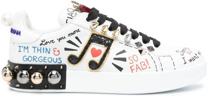 Dolce & Gabbana Portofino sneakers met applicatie Wit