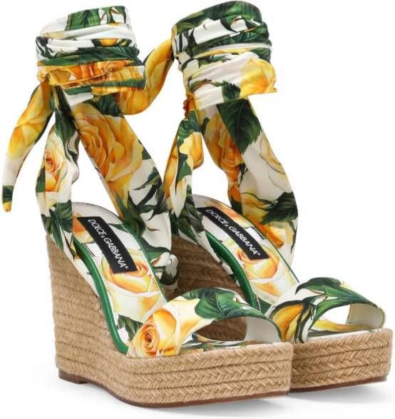 Dolce & Gabbana Sandalen met sleehak en bloemenprint Groen