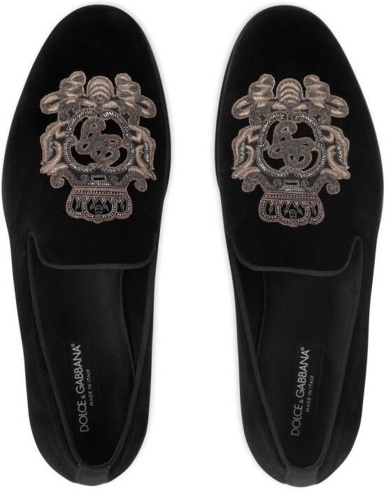 Dolce & Gabbana Fluwelen pantoffels met borduurwerk Zwart