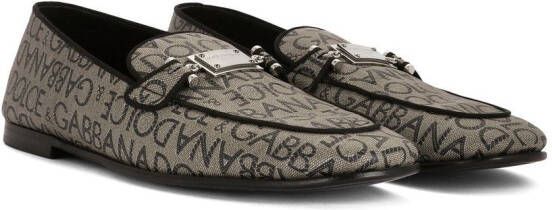 Dolce & Gabbana Loafers met jacquard en logo label Bruin