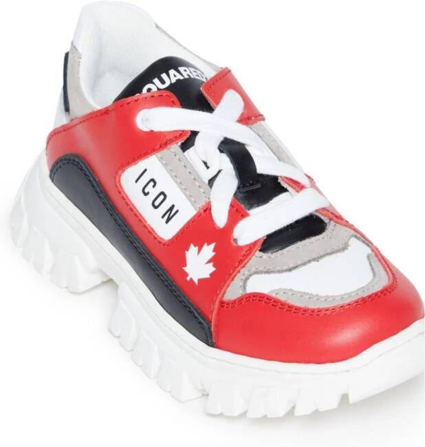 DSQUARED2 KIDS Icon leren sneakers met vlakken Rood