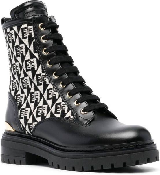 Elisabetta Franchi Combat boots met jacquard Zwart