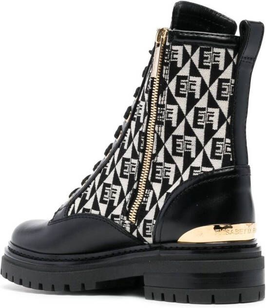 Elisabetta Franchi Combat boots met jacquard Zwart