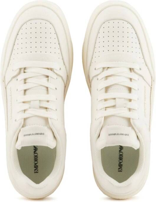 Emporio Armani Leren sneakers met logo-reliëf Wit