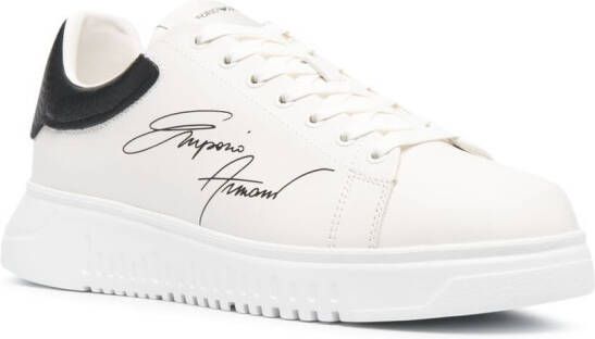 Emporio Armani Signature leren sneakers Wit