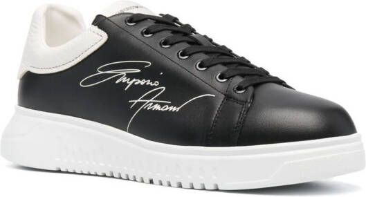 Emporio Armani Signature leren sneakers Zwart