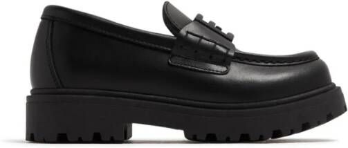 Fendi Kids Leren loafers met logoplakkaat Zwart