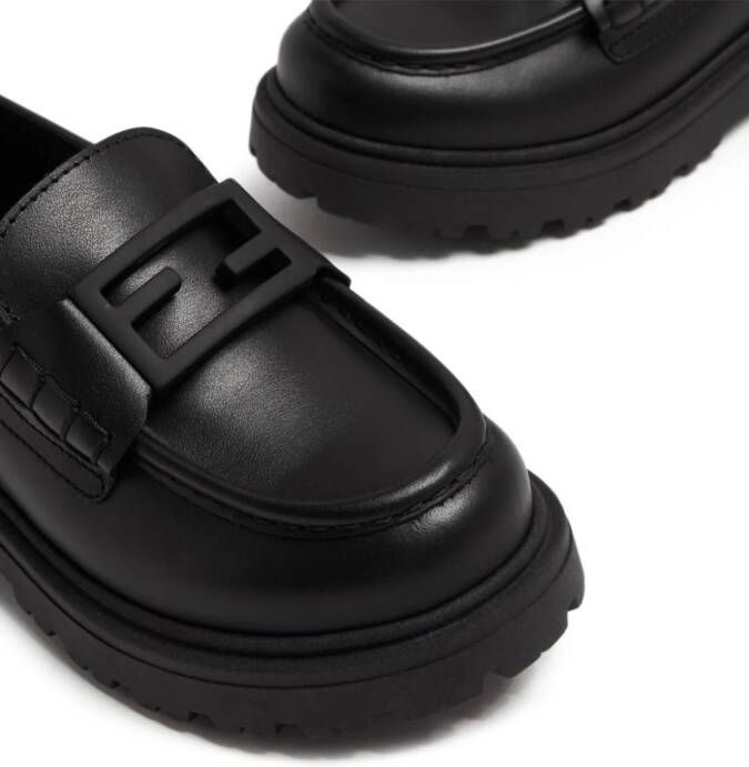 Fendi Kids Leren loafers met logoplakkaat Zwart