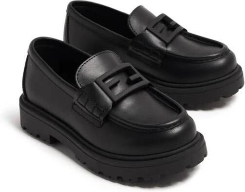 Fendi Kids Leren loafers met logoplakkaat Zwart