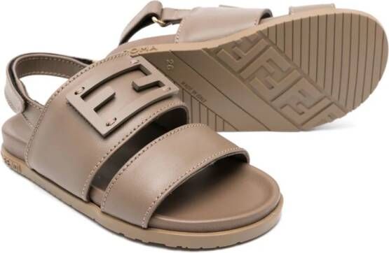 Fendi Kids Sandalen met klittenband en logopatch Bruin