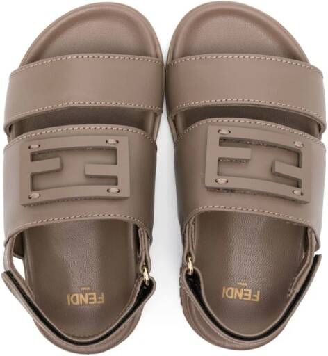 Fendi Kids Sandalen met klittenband en logopatch Bruin