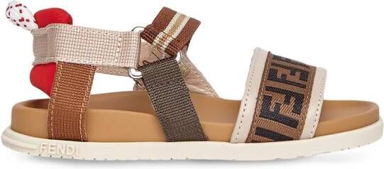 Fendi Kids Sandalen met logoprint Bruin