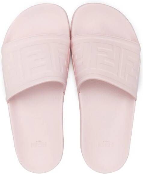 Fendi Kids Slippers met logo-reliëf Roze