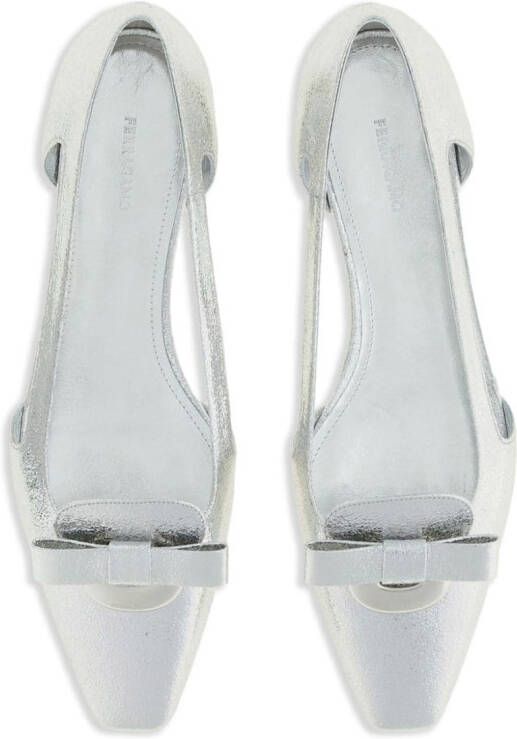 Ferragamo Drop Bow leren ballerina's Zilver