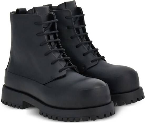 Ferragamo Leren combat boots Zwart