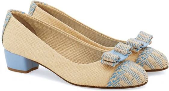 Ferragamo Vara 30 mm raffia pumps Beige