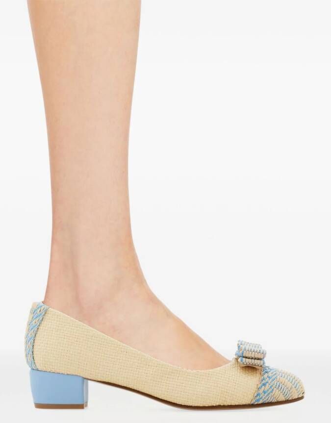 Ferragamo Vara 30 mm raffia pumps Beige