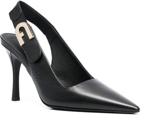 Furla Slingback pumps met puntige neus Zwart