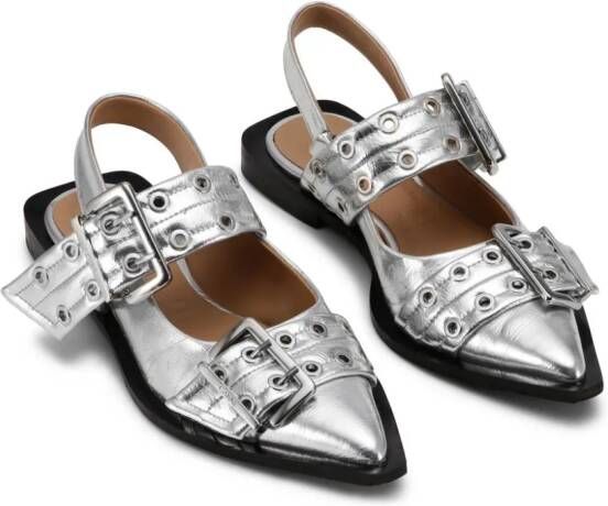 GANNI Metallic ballerina's Zilver