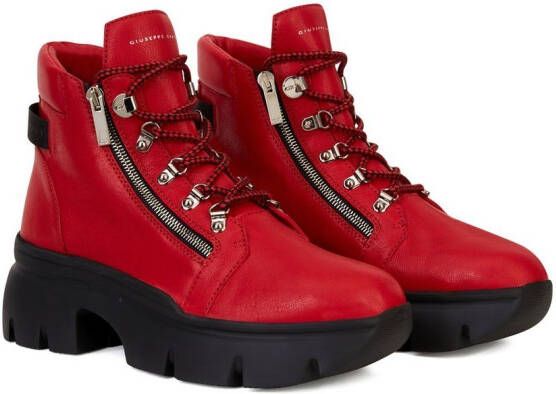 Giuseppe Zanotti Apocalypse Trek leren enkellaarzen Rood