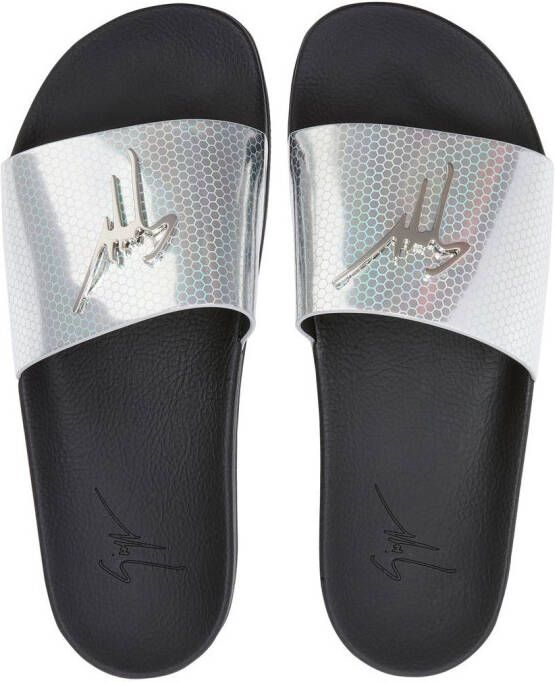 Giuseppe Zanotti Brett slippers met geometrische print Zilver