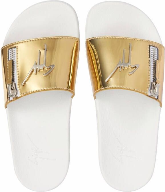 Giuseppe Zanotti Brett slippers met logo Goud