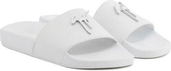 Giuseppe Zanotti Brett slippers met logo Wit