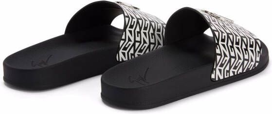 Giuseppe Zanotti Brett slippers met monogram Zwart