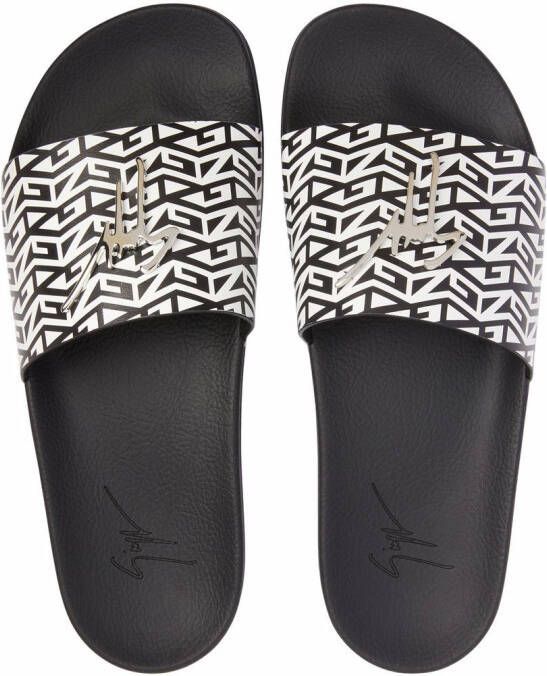 Giuseppe Zanotti Brett slippers met monogram Zwart