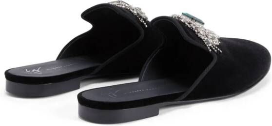 Giuseppe Zanotti Euphemiee fluwelen slippers Zwart